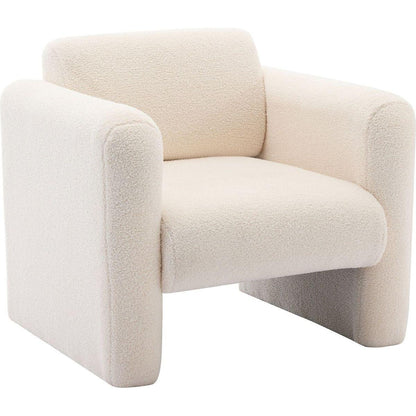 Modern Accent Chair Lambskin Sherpa Fabric Upholstered Comfy Reading Arm Chair Soft Padded Armchair with Back and Pillow for Living Room Bedroom Reception Waiting Room Office, Cream