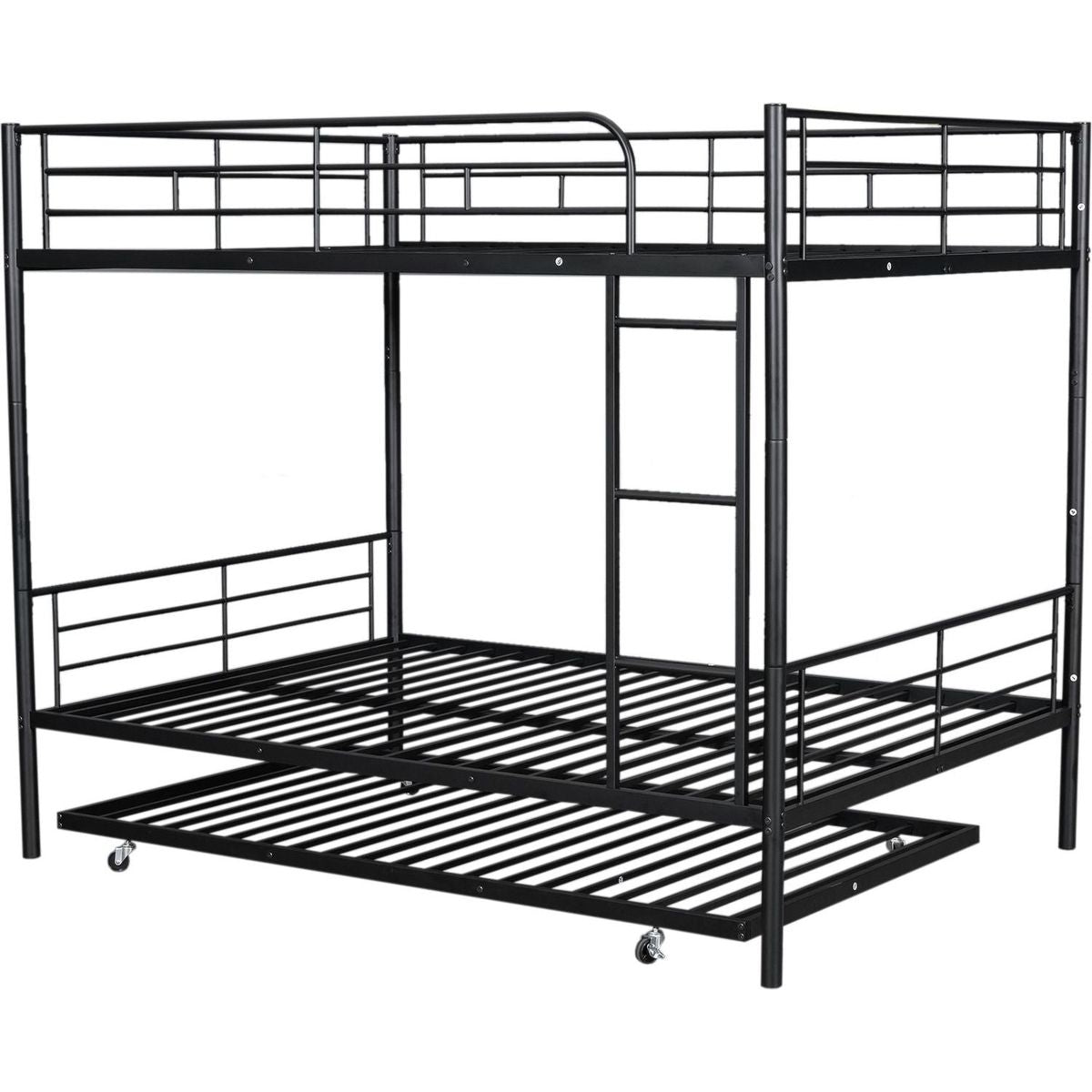 Full Over Full Metal Bunk Bed with Trundle, Black