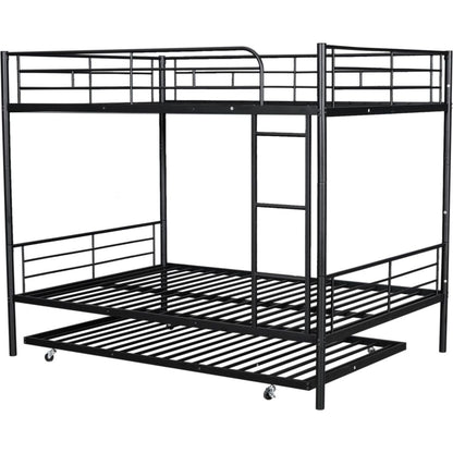 Full Over Full Metal Bunk Bed with Trundle, Black