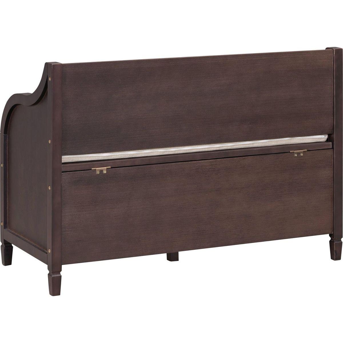 Rustic Style Solid wood Entryway Multifunctional Storage Bench with Safety Hinge (Espresso + Beige)