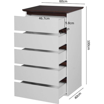 Tall White Dresser for Bedroom, Mid Century Modern Dresser with Drawers, 5 Drawer Dresser with Wood Color Top, Small Dresser for Kids Bedroom, Living Room