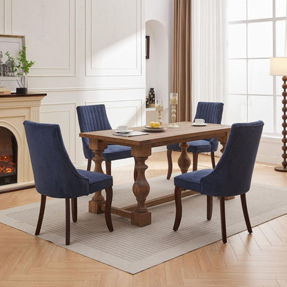 Rayon Cloth Flocking Linen Dining Chairs Channel Kitchen Dinner Chair Comfy Fabric Upholstered Accent Chair for Dining Room with Curved Solid Wood Legs,Set of 2 (Blue) - Streamdale Furniture
