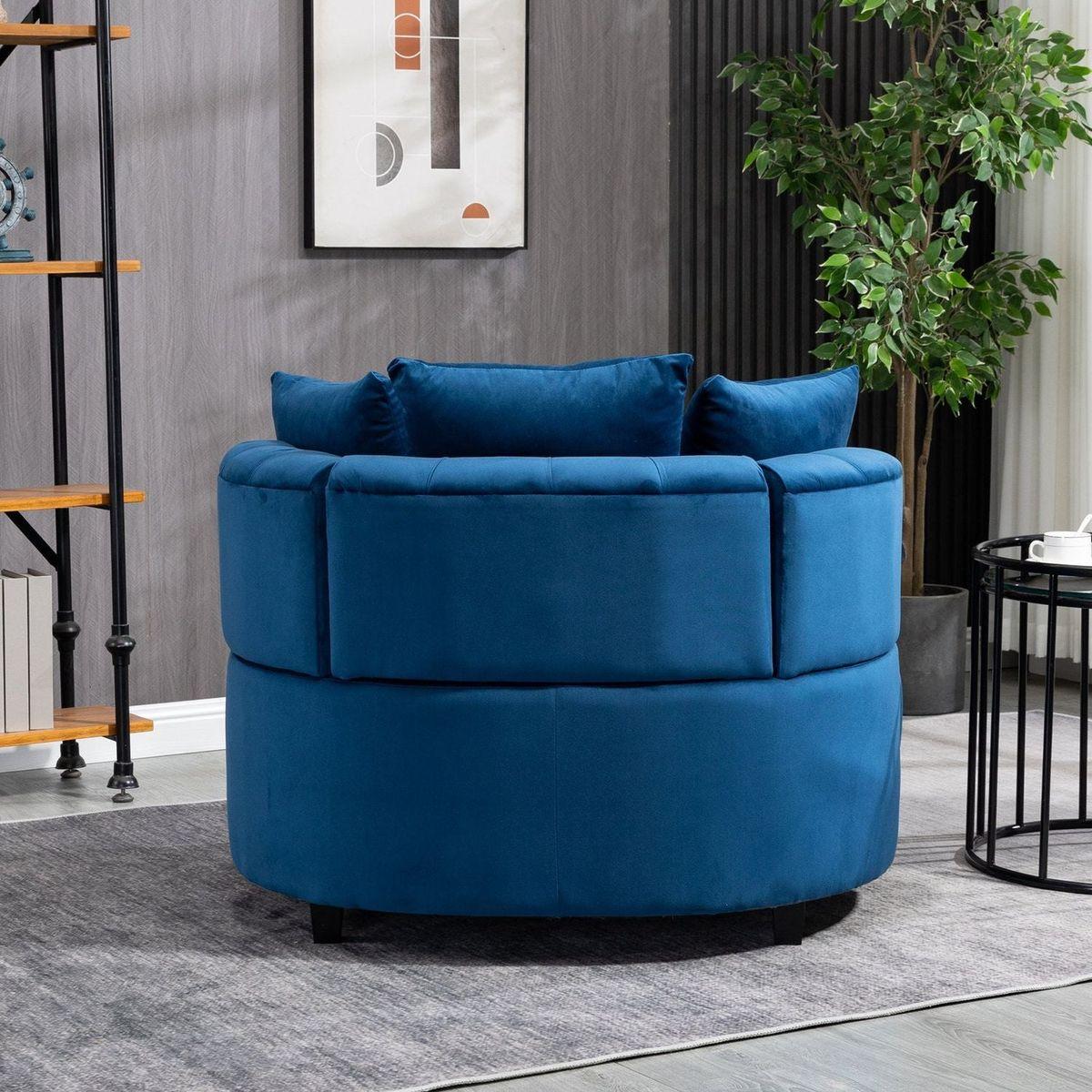 Accent Chair / Classical Barrel Chair for living room / Modern Leisure Sofa Chair (Blue)