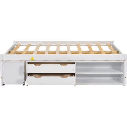 Versatile Full Bed with Trundle,Under bed Storage Box and Nightstand .White