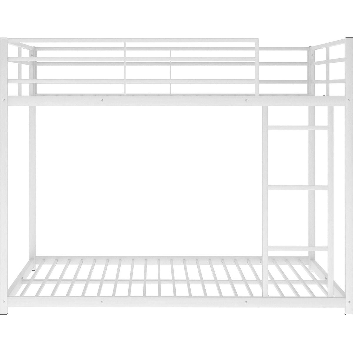 Full over Full Metal Bunk Bed, Low Bunk Bed with Ladder, White
