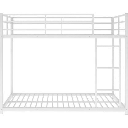 Full over Full Metal Bunk Bed, Low Bunk Bed with Ladder, White