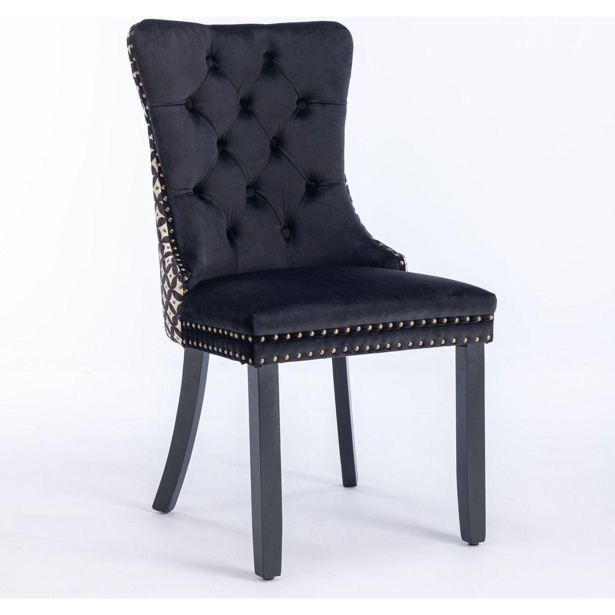 Classic Velvet Dining Chairs, High-end Tufted Solid Wood Contemporary Velvet Upholstered Dining Chair with Wood Legs Nailhead, SET OF 2,Black and Patterned