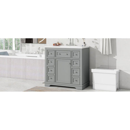 36" Bathroom Vanity with Sink Combo, One Cabinet and Six Drawers, Solid Wood and MDF Board, Grey