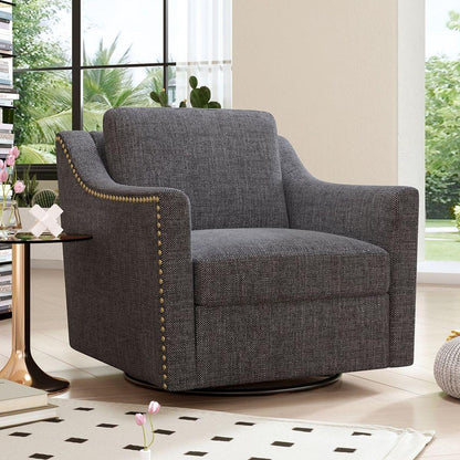 360 Degree Swivel Armchair Cotton linen skin-friendly fabric Ergonomic design Brass nail decorative armchair Living room chairs Bedroom chairs Living room chairs Black legs Suitable for indoor homes - Streamdale Furniture