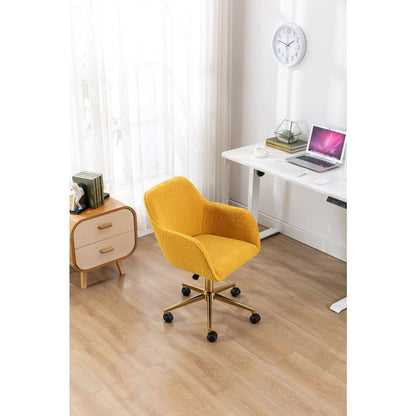 Modern Teddy Fabric Material Adjustable Height 360 Revolving Home Office Chair With Gold Metal Legs And Universal Wheel For Indoor,Yellow