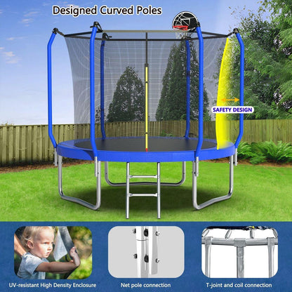 10FT Trampoline with Basketball Hoop, ASTM Approved Reinforced Type Outdoor Trampoline with Enclosure Net