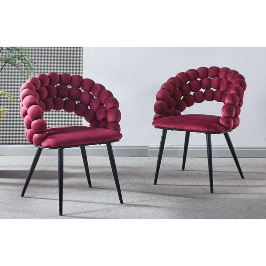 wine red Modern chair(set of 2 ) with golden color iron tube legs, soft cushions and comfortable backrest, suitable for dining room, living room, cafe,hairball back