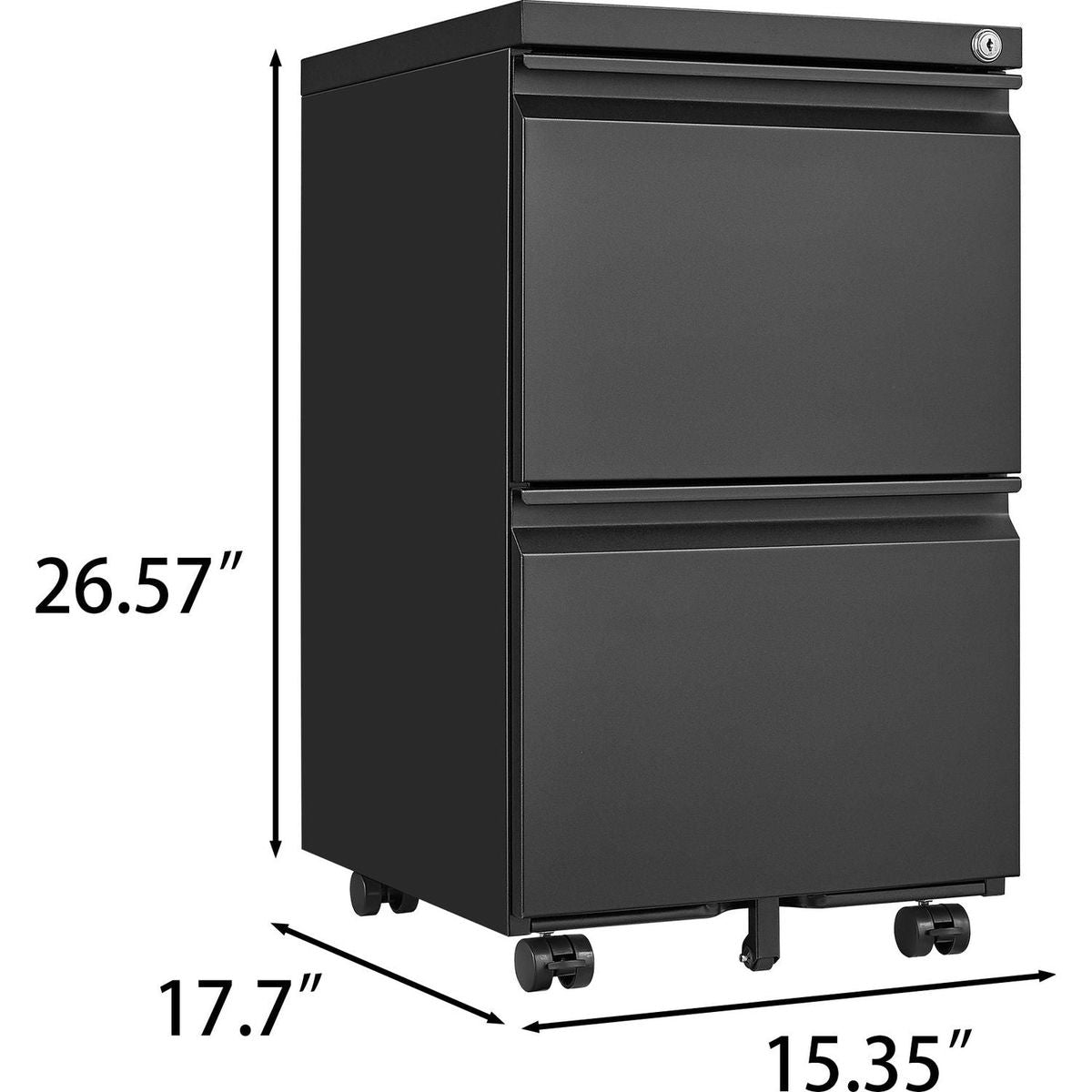 2 Drawer File Cabinet with Lock, Metal Under Desk Rolling Filing Cabinet fits Letter/Legal/A4 Size for Home Office, Mobile Filing Cabinet, Assemble Required, Black