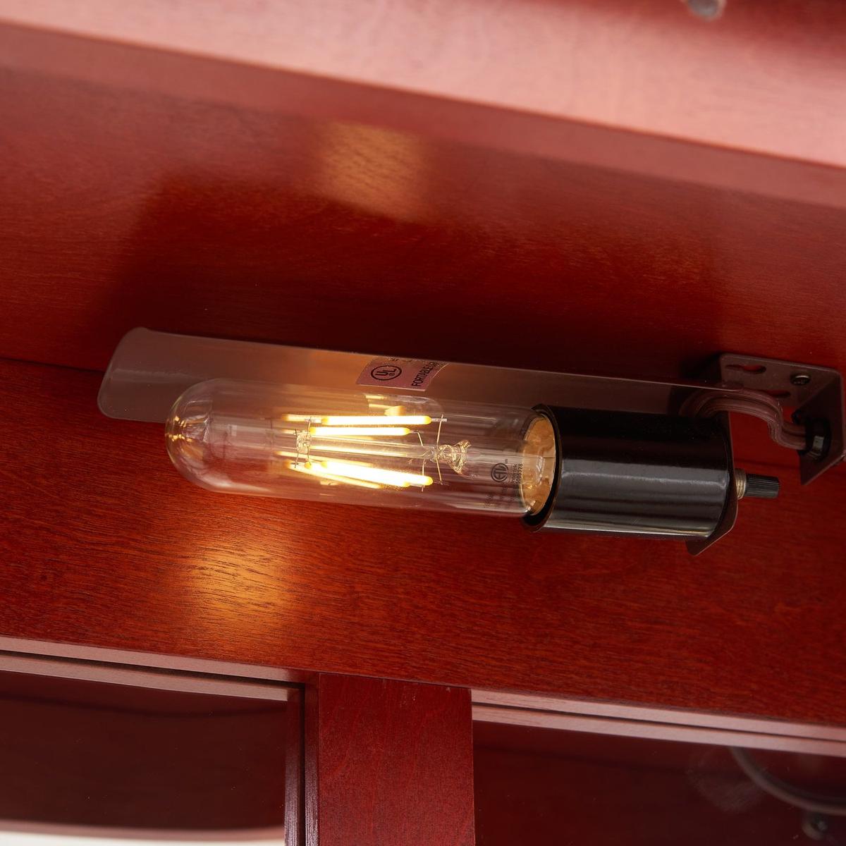 2 Doors Curio Cabinet with Tempered Glass Doors, Curio Cabinets with Mirrored Back Panel and Adjustable Shelves, Lighted Display Cabinet for Home, Office Light Bulb Included Cherry