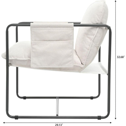 2 Sets 1 Case, Upholstered hanging armchair with arm pocket metal frame, crushed foamcushions and skin-friendly braid for living room and bedroom. White color