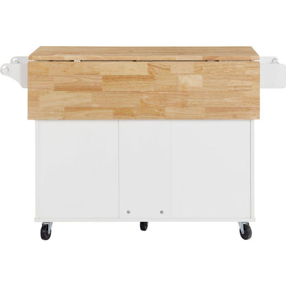 Kitchen Island with Drop Leaf Countertop, Rolling Kitchen Island Cart, Barn Door Kitchen Island Table with Storage Cabinet and Tower Rack, Island Table On Wheels for Kitchen, White
