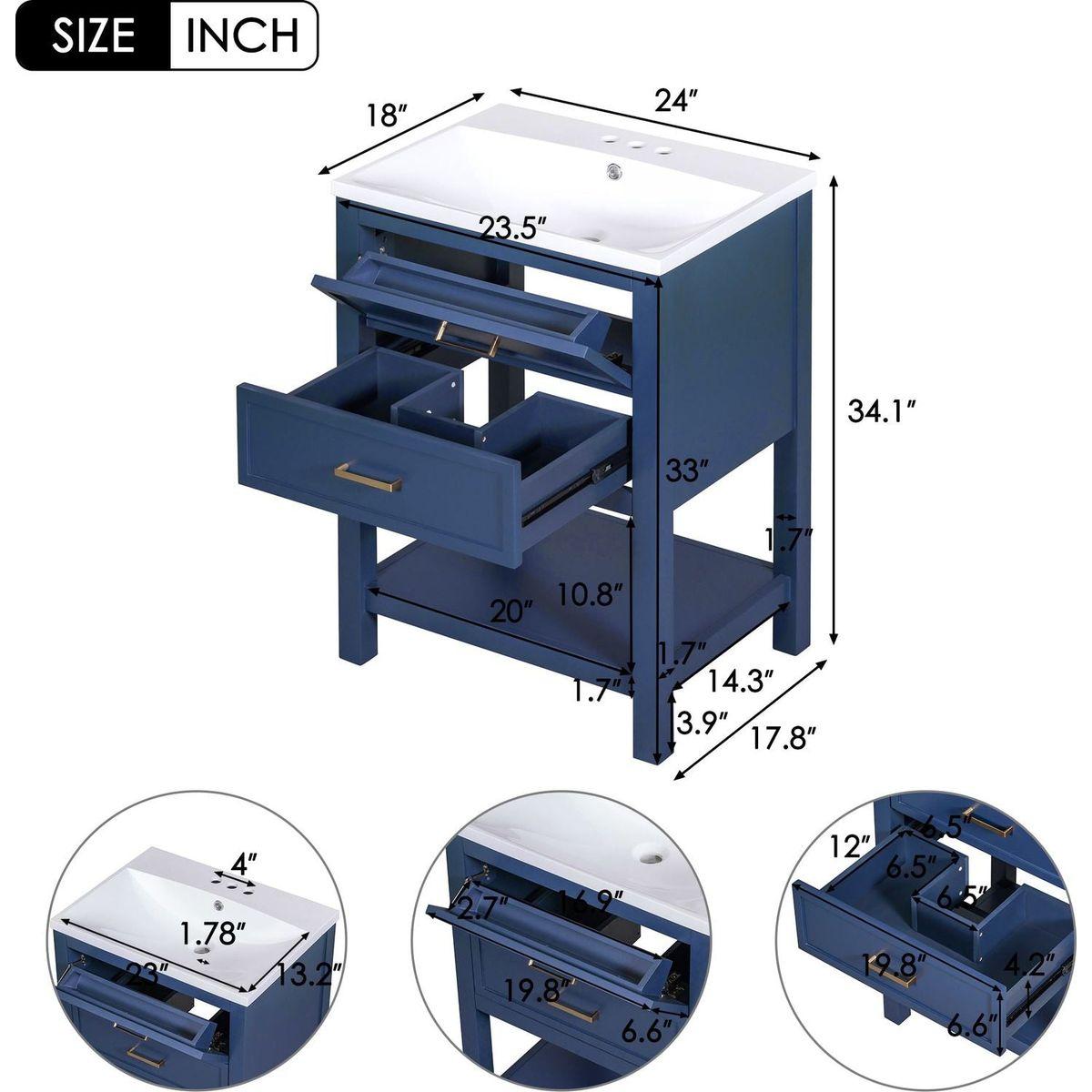 24" Bathroom Vanity with Top Sink, Modern Bathroom Storage Cabinet with 2 Drawers, Single Sink Bathroom Vanity