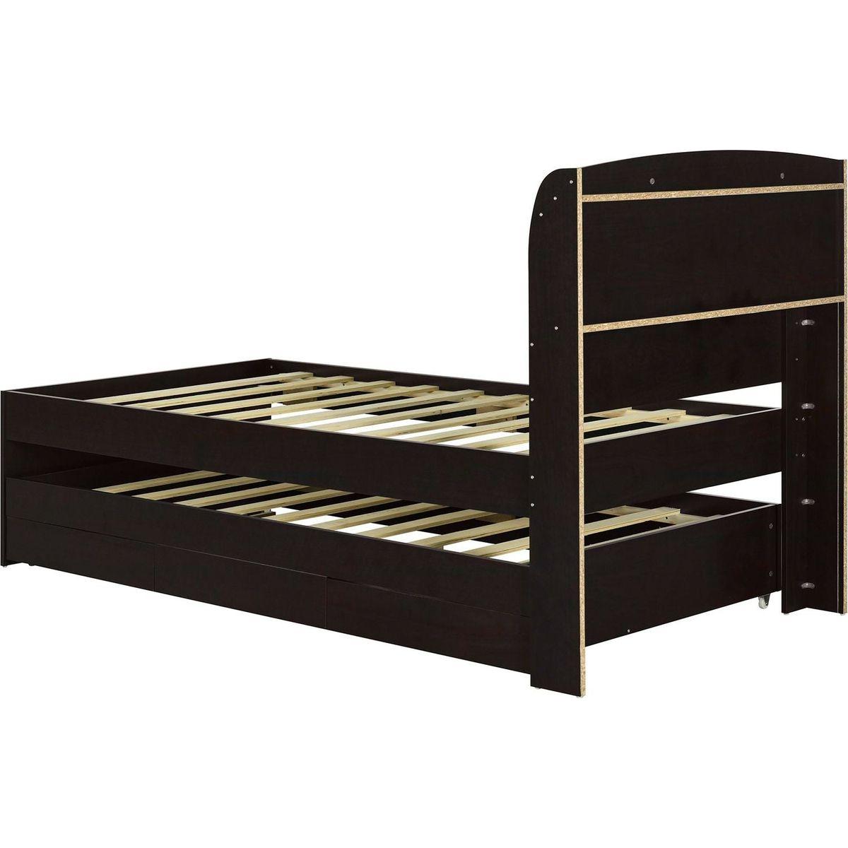 Twin XL Size Platform Bed with Storage LED Headboard, Charging Station, Twin Size Trundle and 2 Drawers, Dark Brown