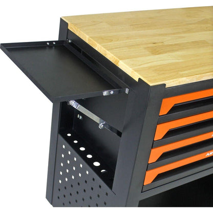 4 DRAWERS MULTIFUNCTIONAL TOOL CART WITH WHEELS AND WOODEN TOP-ORANGE