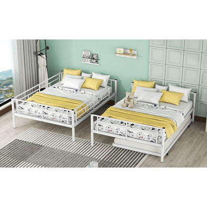 Full Over Full Metal Bunk Bed with Trundle, White