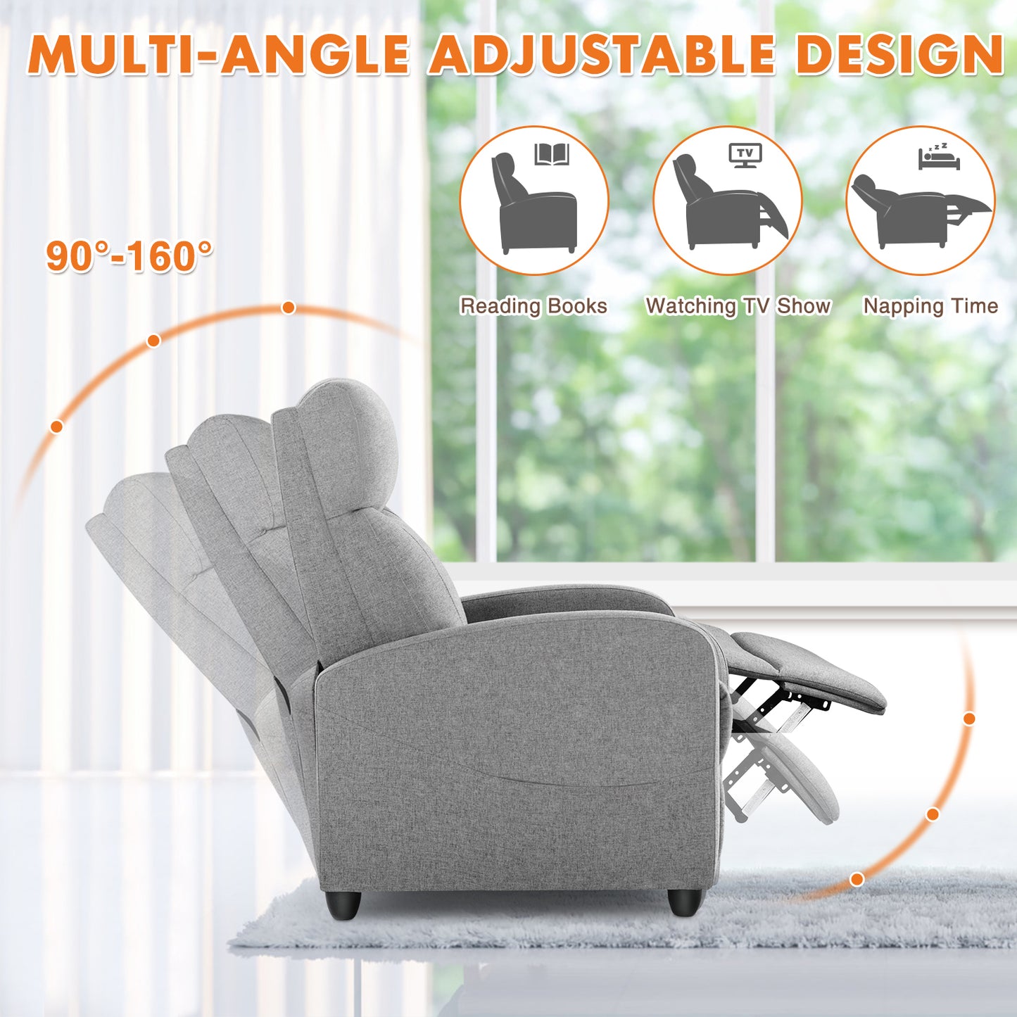 Recliner Chair for Living Room Massage PU Leather Recliner Sofa Home Theater Seating with Lumbar Support