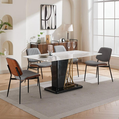 Dining Chairs Set of 2 Mid Century Modern Retro Faux Leather Chair with Walnut Bentwood Back Upholstered Seat Metal Legs Adjustable Foot for Kitchen Dining Room Chairs(Gray PU)