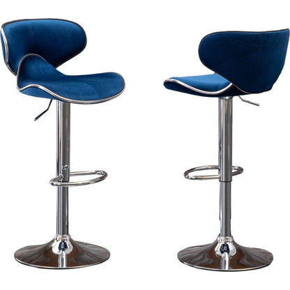 Masaccio Velvet Upholstered Adjustable Swivel Barstool, Set of 2, Blue