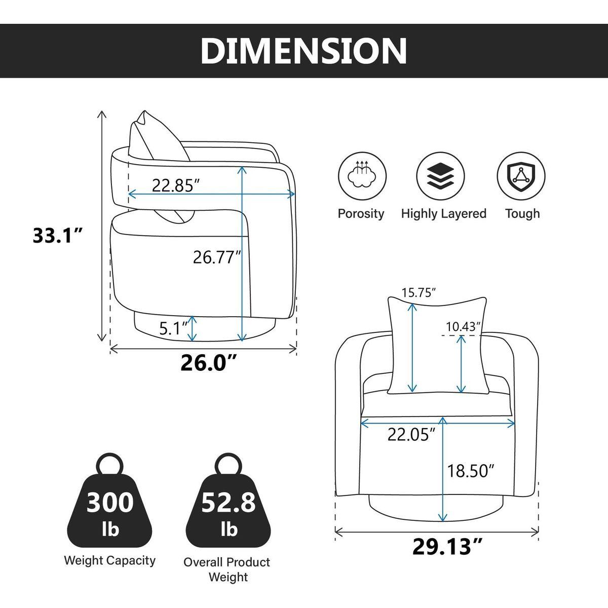 29.1"W Swivel Accent Open Back Chair Modern Comfy Sofa Chair With Weathered Base For Nursery Bedroom Living Room Hotel Office, Club Chair Leisure Arm Chair For Lounge (Beige,Linen Blend)