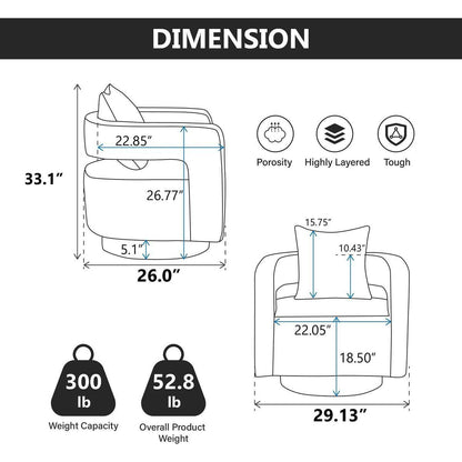29.1"W Swivel Accent Open Back Chair Modern Comfy Sofa Chair With Weathered Base For Nursery Bedroom Living Room Hotel Office, Club Chair Leisure Arm Chair For Lounge (Beige,Linen Blend)