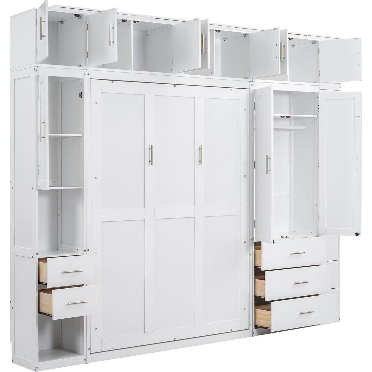 Full Size Murphy Bed with Lockers and Wardrobes, With installation video, White