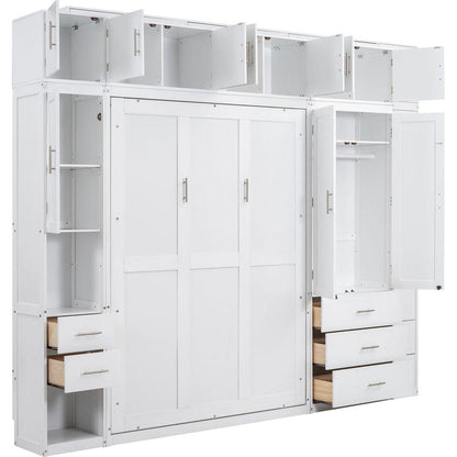 Full Size Murphy Bed with Lockers and Wardrobes, With installation video, White