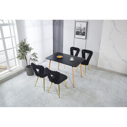 Modern chair(set of 2 ) with golden color iron tube legs, black soft cushions and comfortable backrest, suitable for dining room, living room, cafe,hairball back - Streamdale Furniture
