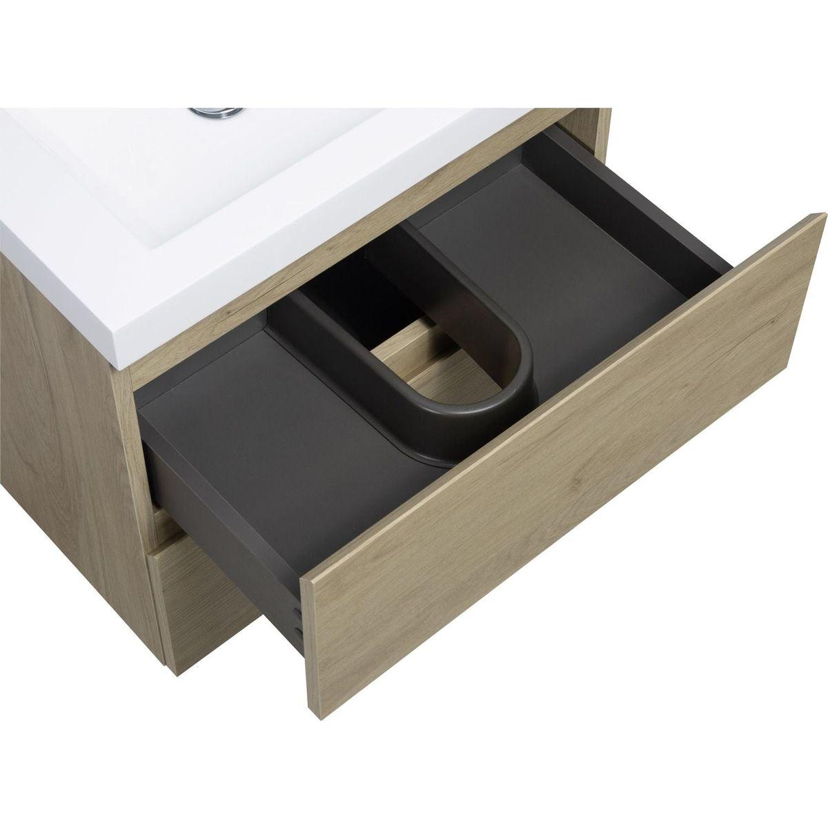 24" Floating Bathroom Vanity with Sink, Modern Wall-Mounted Bathroom Storage Vanity Cabinet with Resin Top Basin and Soft Close Drawers, Natural Oak