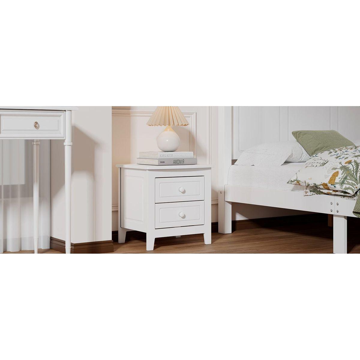 2-Drawer Nightstand for Bedroom, Mid Century Retro Bedside Table with Classic Design,White