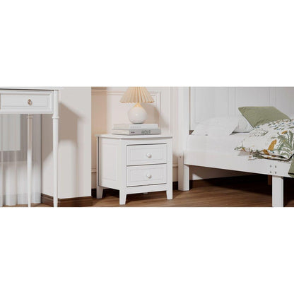 2-Drawer Nightstand for Bedroom, Mid Century Retro Bedside Table with Classic Design,White