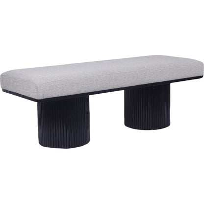 Upholstered Bench with Black Chunky Legs Light Grey Boucle Fabric Contemporary Style Bed-end Bench for Bedroom Living Room