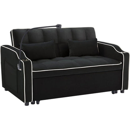 1 versatile foldable sofa bed in 3 lengths, modern sofa sofa sofa velvet pull-out bed, adjustable back and with USB port and ashtray and swivel phone stand (black)