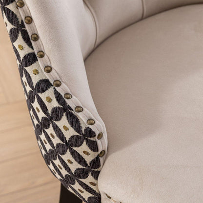 Classic Velvet Dining Chairs, High-end Tufted Solid Wood Contemporary Velvet Upholstered Dining Chair with Wood Legs Nailhead, SET OF 2,Beige and Patterned