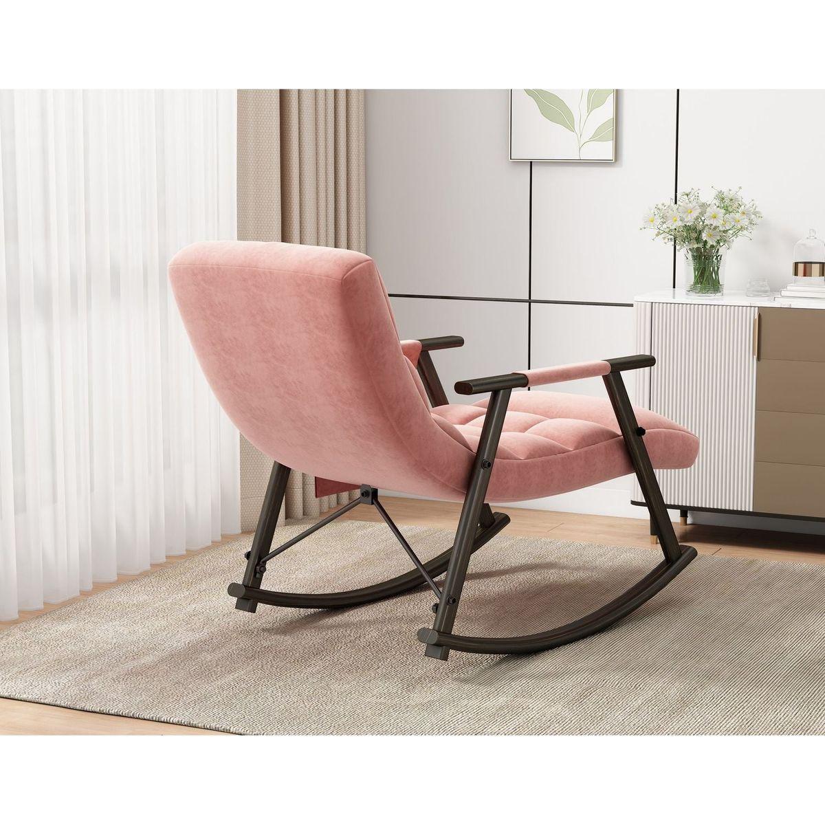 Casual folding rocking chair upholstered, lounge rocking chair adjustable high back and foot rest,side pockets placed in living room bedroom balcony