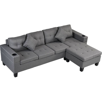 Sectional Sofa Set for Living Room with L Shape Chaise Lounge, cup holder and Left or Right Hand Chaise Modern 4 Seat