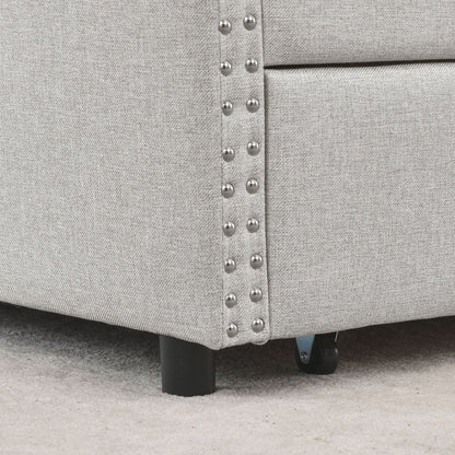 Queen Size Daybed with Drawers Upholstered Tufted Sofa Bed,,with Button on Back and Copper Nail on Waved Shape Arms, Beige (84.5"x63.5"x26.5")