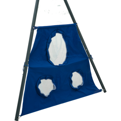 XNS052 grey and blue interesting six function swingset with net swing metal plastic safe swing set 440lbs for outdoor playground for age 3+ with 31.5in net swing