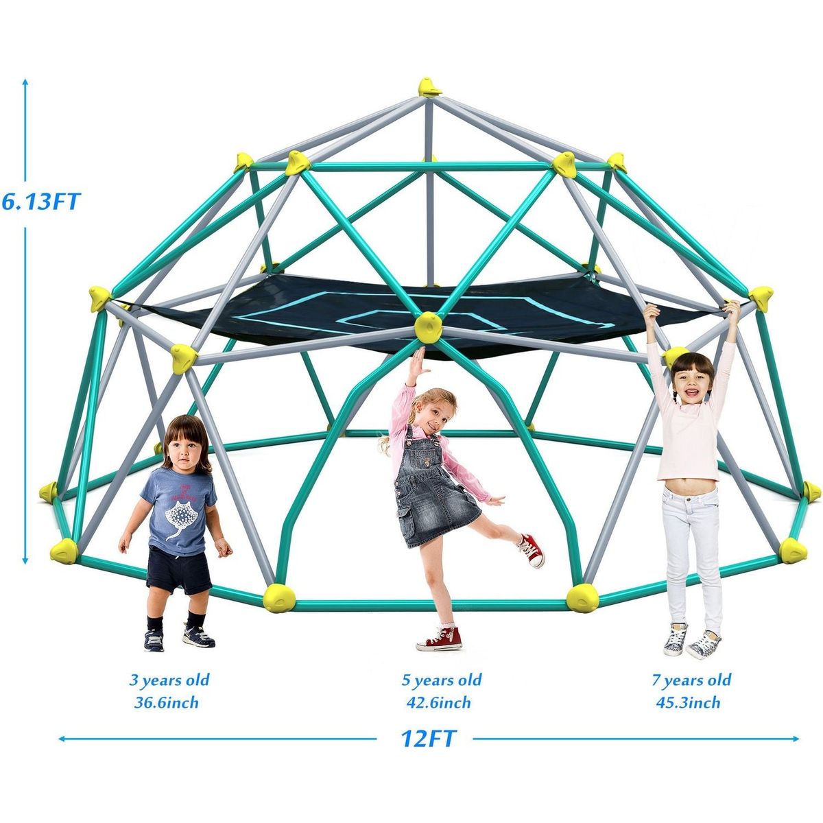 12ft Geometric Dome Climber Play Center, Kids Climbing Dome Tower with Hammock, Rust & UV Resistant Steel Supporting 1000 LBS