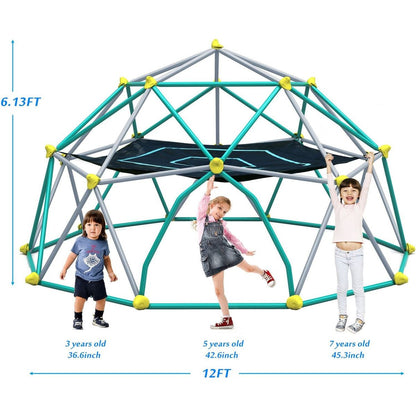 12ft Geometric Dome Climber Play Center, Kids Climbing Dome Tower with Hammock, Rust & UV Resistant Steel Supporting 1000 LBS