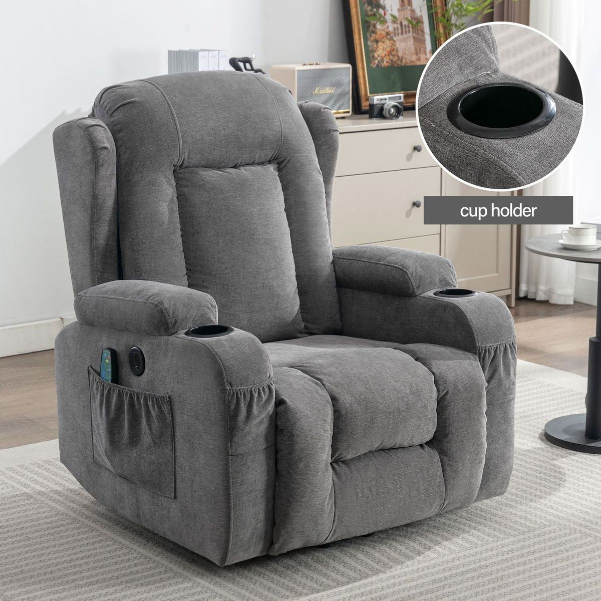 Power Lift Recliner Chair Recliners for Elderly with Heat and Massage Recliner Chair for Living Room with Infinite Position and Side Pocket,USB Charge Port(GREY)