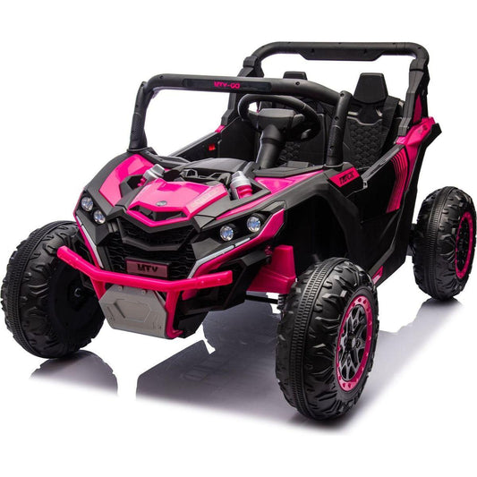 24V Two-Seater Kids Ride On UTV W/Parents Remote Control,Four-Wheel Suspension,Slow Start,Large wheel design,Anti-collision bar,Storage space,Music,USB,Bluetooth,Volume control,LED lights for Kids 3+.