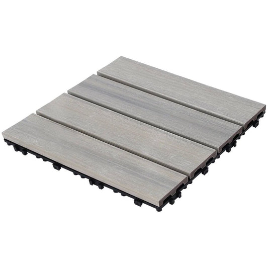 Patio Floor Tiles Pack of 11 WPC Wood-Plastic Composite Patio Deck Tiles DIY Interlocking Decking Tiles, Quick Deck Floor Tile, Court Tile, Water Resistant Indoor Outdoor -11.8" SKYGREY