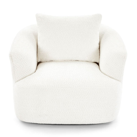 360° Swivel Barrel Sofa Chair with Throw Pillow, Chenille Upholstered Accent Chair, Beige, 38.2'