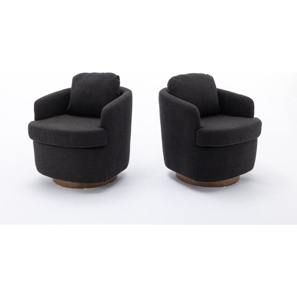 Boucle Fabric Swivel Accent Chair With Soild Wood Round Brown Base Leg,Black