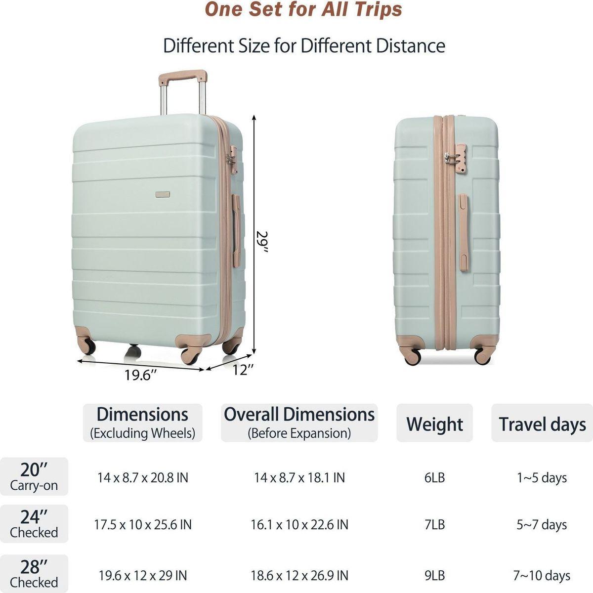 Luggage Sets 4 Piece, Expandable ABS Durable Suitcase with Travel Bag, Carry On Luggage Suitcase Set with 360 Spinner Wheels, Grey Green